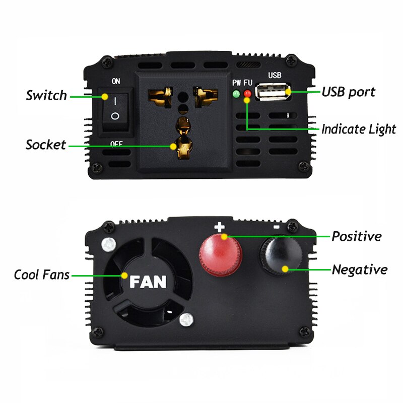 500W/1000W/2000W Car Inverter 12V 220V Power Inverter DC To AC 12V To 220V Car Voltage Converter with USB Charger