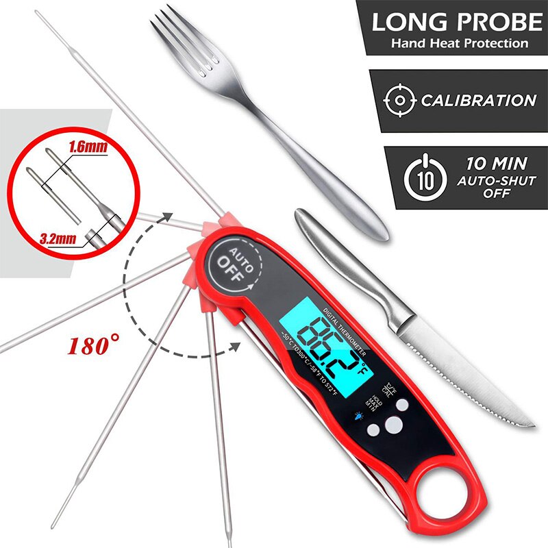 2 Pack Instant Read Meat Thermometer,Digital Kitchen Cooking Thermometer with Foldable Probe For Fry BBQ Grill