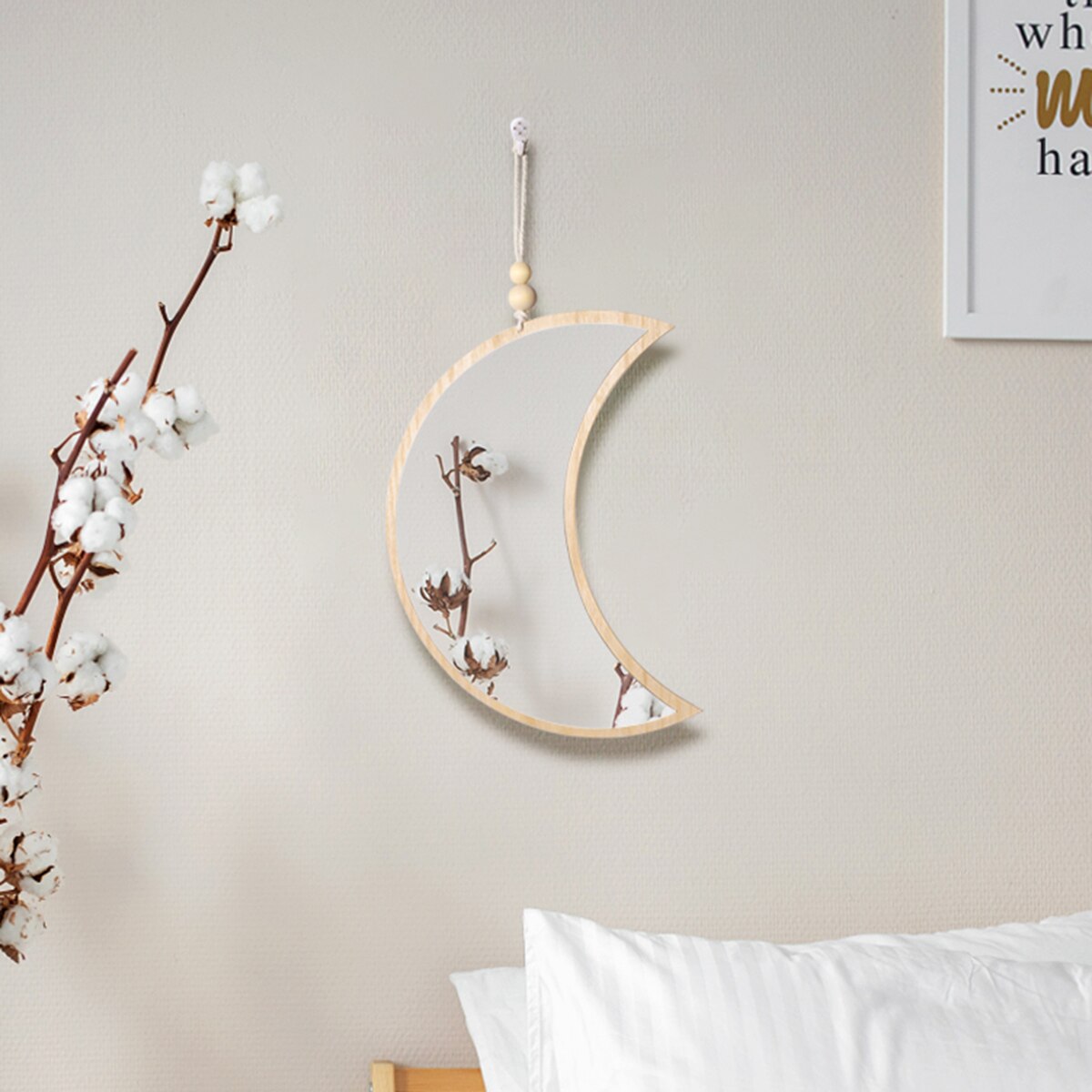Espejo de fase lunar de madera para pared, Espejos decorativos bohemios para decoración del hogar, sala de estar, dormitorio, acrílico,