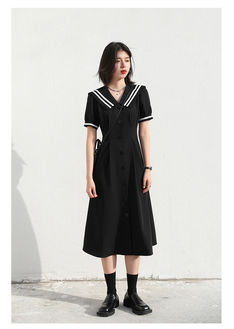 Preppy Style All-match Patchwork Sailor Collar Mini Dresses Summer Women's Puff Sleeve Y2K Harajuku Ulzzang A-Line Dress: XL / Blue