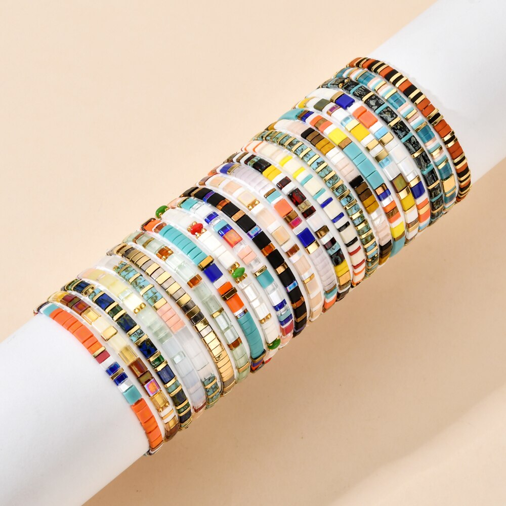 Smzy pulseira feminina com miçangas do arco-íris, artesanal e elástica, com pingentes da amizade, pulseira feminina