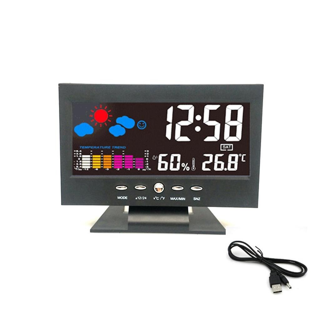 Multi-función de la gran pantalla de reloj, calendario perpetuo Led con luz de fondo el pronóstico del tiempo pantalla Digital de escritorio reloj: Type2