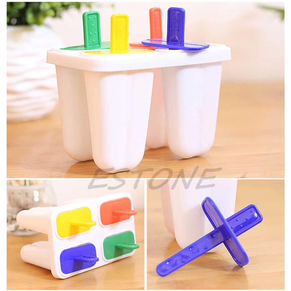 4 Cell DIY Frozen Ice Cream Mold Popsicle Maker Lolly Mould Tray Pan Kitchen