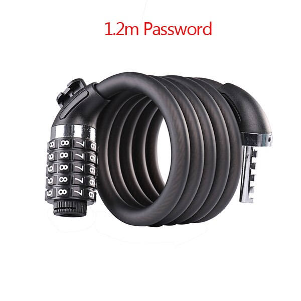 WHEEL UP Bike Lock Bicycle Password Key Lock Stainless Steel Cable Coil MTB Road Bike Security Equipment With Keys For Cycling: 1.2m Password