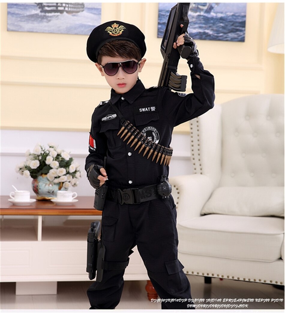 Jongens Politieagenten Kostuums Kinderen Cosplay voor Kinderen Leger Politie Uniform Kleding Set Lange Mouwen Vechten Prestaties Uniformen