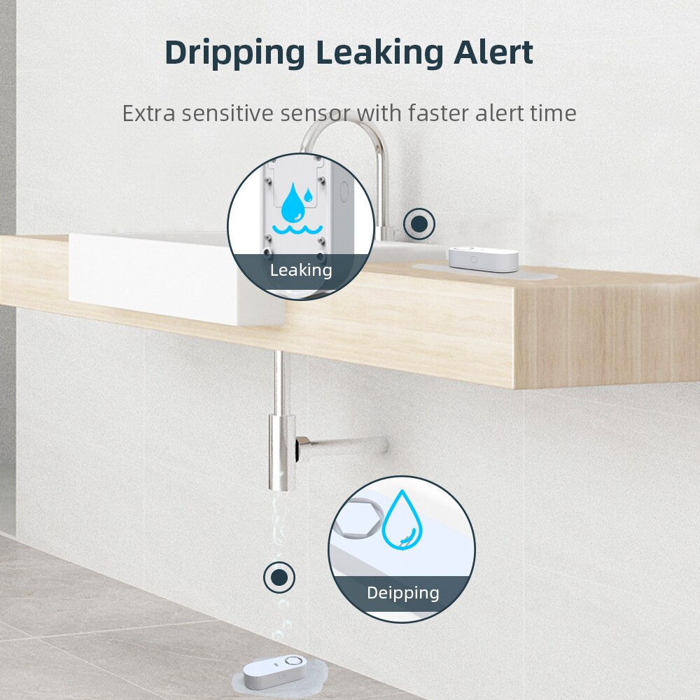 Tuya WiFi alarme fuite d&#39;eau 120DB bip sirène détecteur inondation protection contre les fuites d&#39;eau ensemble scène intelligente avec contrôleur de vanne intelligent