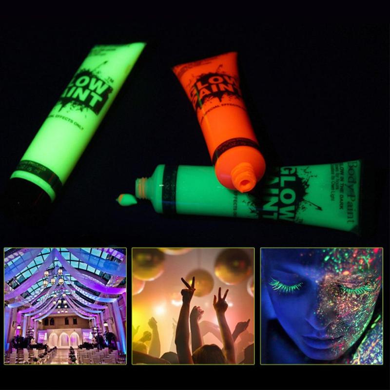 1Pcs 25Ml Nachtlampje Gezicht Verf Lichtgevende Make Fluorescerende Bodypaint Pigmenten Gezicht Body Art Verf Makeup Tools schmink