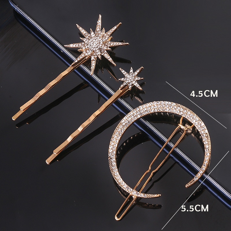 Classique Vintage métal géométrique strass épingle à cheveux cristal lune soleil étoile pince à cheveux femmes épingles à cheveux accessoires bijoux: 4