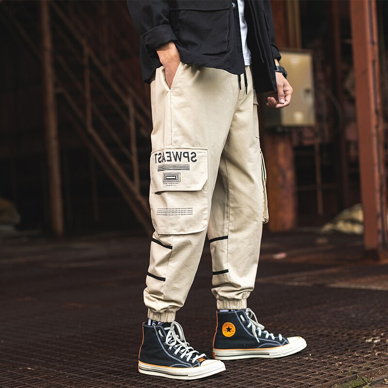 Men Harem Pant Multi Pocket Orange Trousers Feet Leisure Trouser Hip Hop Cargo Pants Streetwear