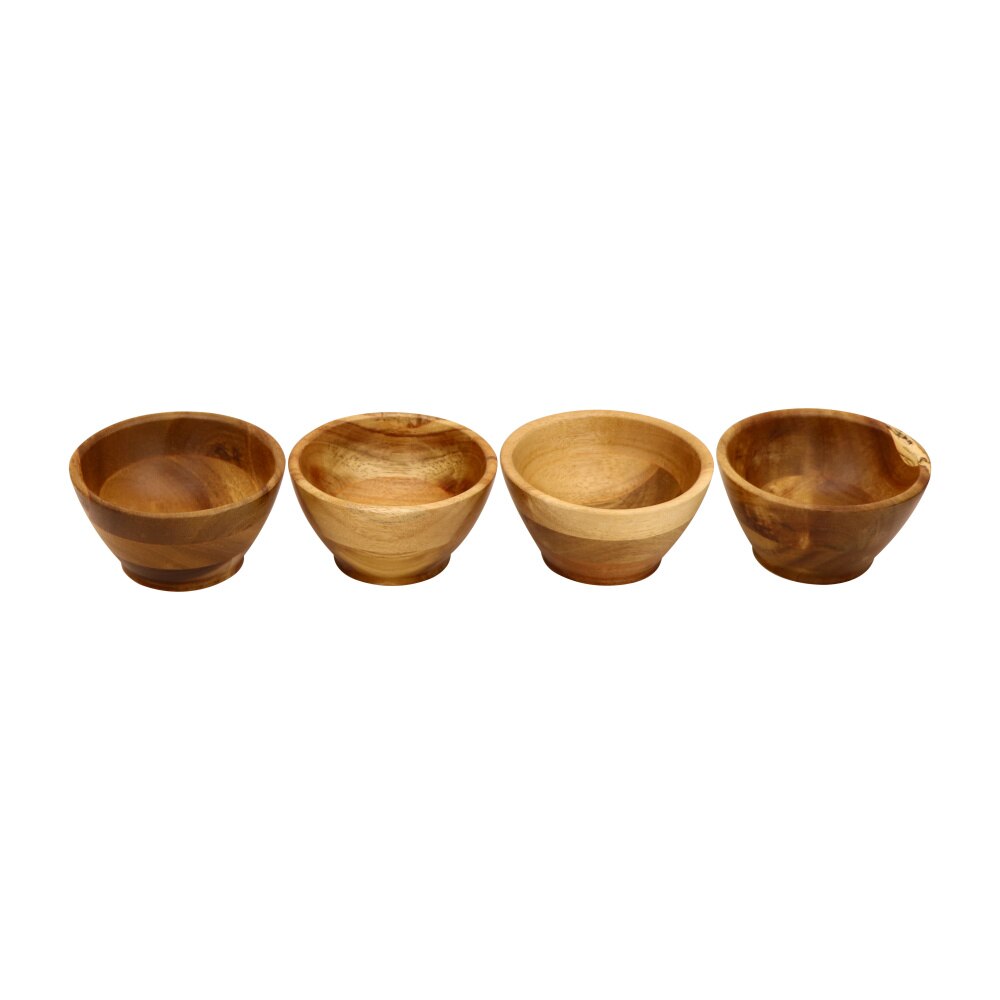 Jaswehome-cuenco de madera ecológico Natural, cuencos de fideo, arroz, sopa, postre, cuenco pequeño para niños, contenedor de alimentos, utensilios de madera: 4-piece bowl