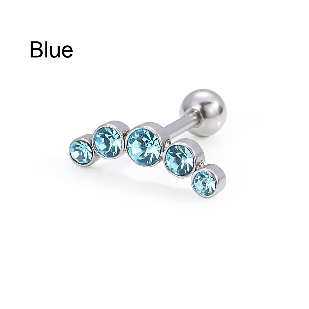 1 PC Cartilage Helix Tragus Stud Earrings Stainless Steel Bar Ear Nail Piercing Crystal WomenMen Body Jewelry Accessories: blue
