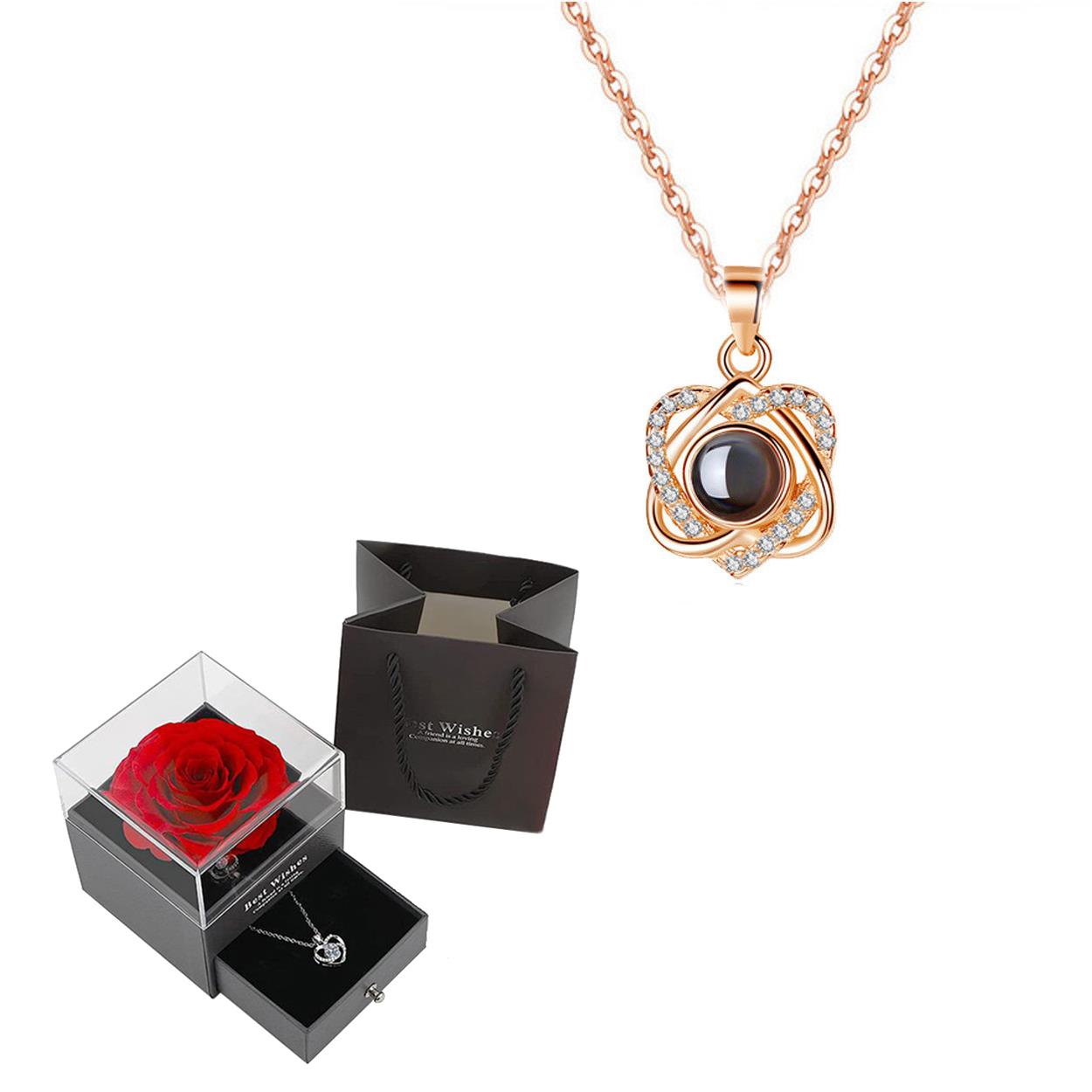 Conjunto de colar de projeção com caixa de presente rosa 100 idiomas eu te amo coração pingente jóias 2024 para presentes namorada dropshipping: Luz de Cor Amarela