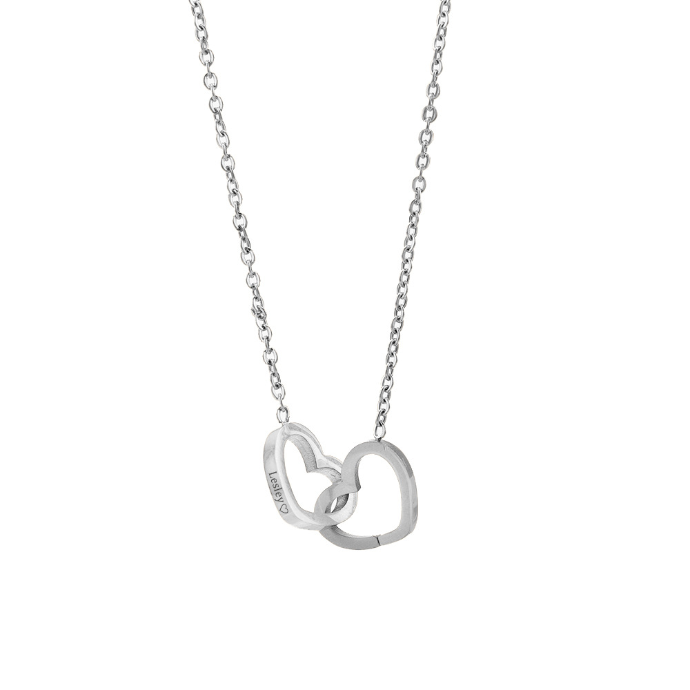 Collares con nombres grabados personalizados con colgante de 2 corazones de acero inoxidable a la Simple para novia y mujer: Negro / Color acero
