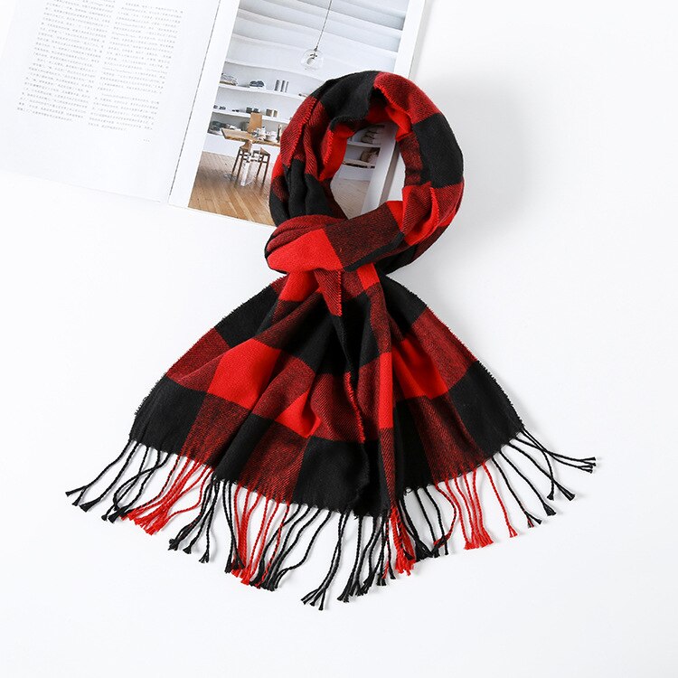 Kleurrijke Kasjmier Sjaals Herfst Winter Leuke Zachte Plaid Vrouwen Sjaal Warm Dames Sjaal Lange Wrap pashmina Unisex Vrouwelijke: Red black