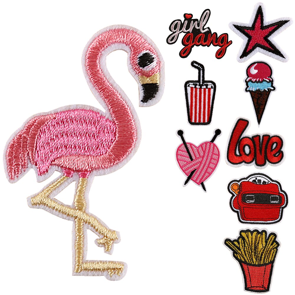 Flamingos Patches Iron Embroidered Patch for Clothing Stick on Badge Paste Sew on Bag Pants
