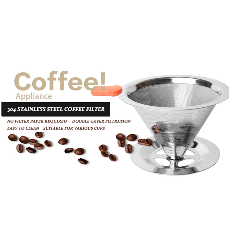 V60 rustfrit stål dryp filter med bund filterfri si hånd kaffe te perkolator genanvendelig kaffetragt