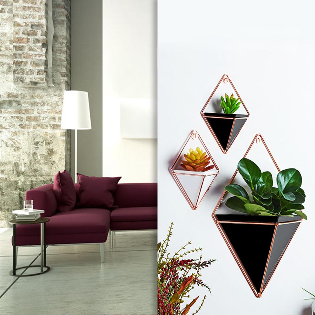 Maceta de acrílico + soportes de plantas de hierro Set de macetas colgantes para interiores jarrón geométrico decoración de pared contenedor macetas de plantas carnosas