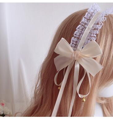 Cinta para el pelo Vintage japonesa de Lolita, lazo artículo para la cabeza, el pelo de banda para dama de honor, accesorios diarios para el cabello, diademas: Marfíl