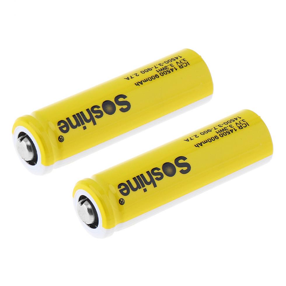2 Stuks Soshine 3.7V Icr 14500 900Mah Li-Ion Oplaadbare Batterij Met Veiligheidsklep + Batterij Doos Voor zaklampen Koplampen