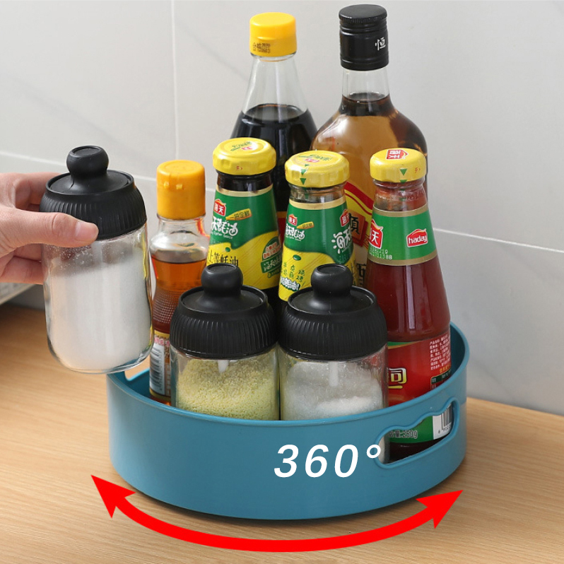 360° Rotating Kitchen Storage Tray Spice Jar Containers Large Capacity Snack Food Tray Cosmetics Organizer Kitchen Storage Box