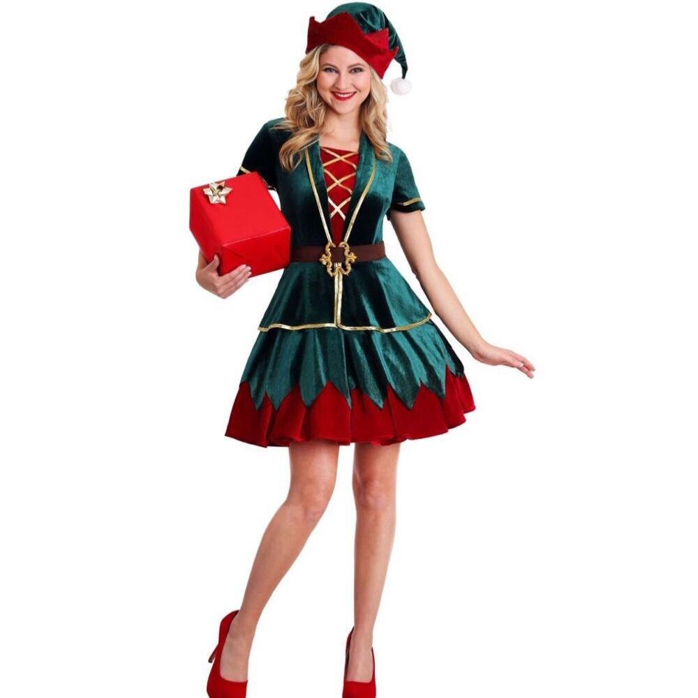 Adults Green Elf Christmas Costume Festival Santa Clause for Women Men Father Christmas Party Fancy Dress: Women / M