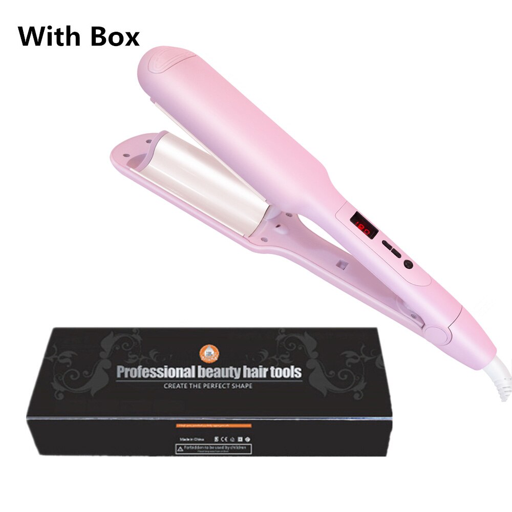 Fer à friser bigoudi cheveux vague fer à friser en céramique vague profonde ondulation cheveux bigoudi cheveux fer à sertir: Pink with Box / L'UA