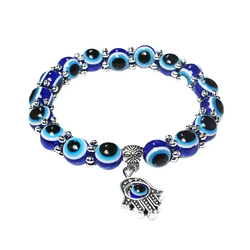 Pulsera Vintage de mal de ojo azul para mujer, amuleto de la suerte de los deseos, pulsera de mano de Fátima, pavo de la suerte, colorida, Simple, de , 2 uds.: Estampado en caliente