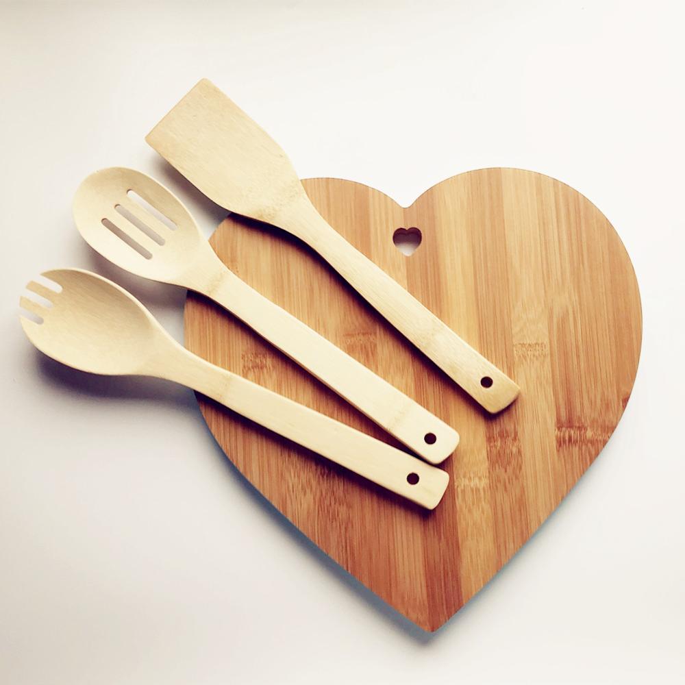 Wood Cutting Board With Bamboo Kitchen Utensil Set