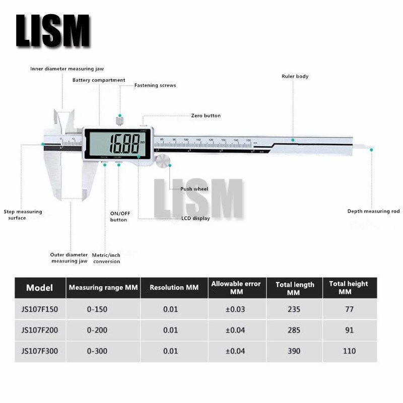 Electronic Digital Caliper HD Full Screen Full Metal 0-150/200/300mm Stainless Steel Vernier Caliper precise measurement tool