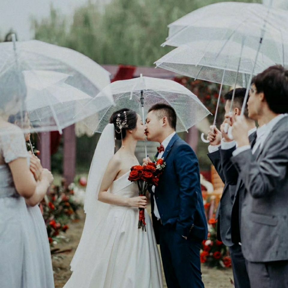 Clear Transparent Rain Umbrella PVC Rain Dome Wedding Party Umbrellas Adult Long Handle Straight Stick Small Umbrella for Kids