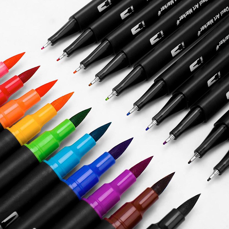 100 färger med dubbla spetsar penselpennor filtpenna konst markör fine liner pensel ritning konst måla akvarell penna för att färga manga