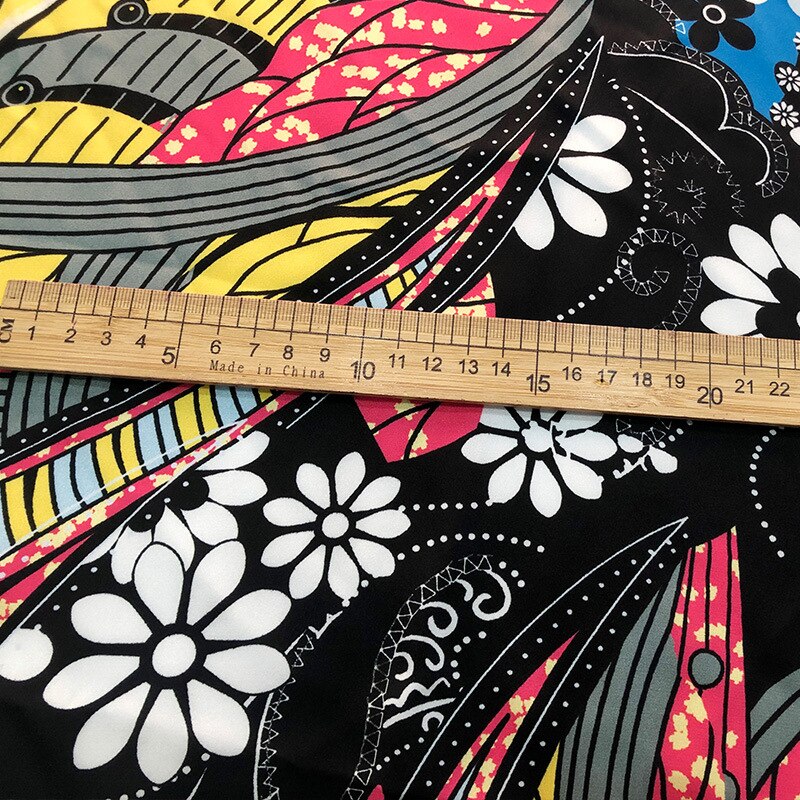 spring/summer product European/American brand black background white flower non-stretch satin printed fabr