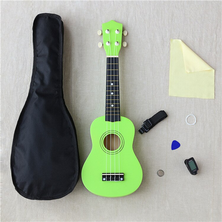 21-inch 16 colors Ukulele Adjustable Sound Musical + Bag+Strap+ Wipe Cloth +Tuner++String Stringed Instruments: Apple green