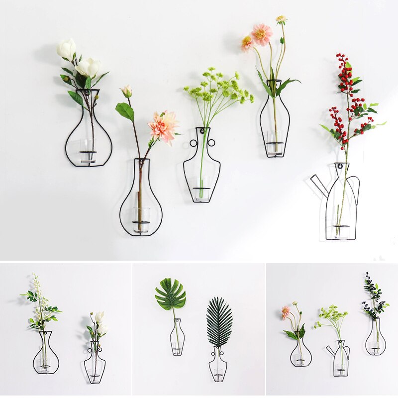 Jarrones de hierro forjado para colgar en la pared, soporte decorativo para el hogar, eventos bodas NE