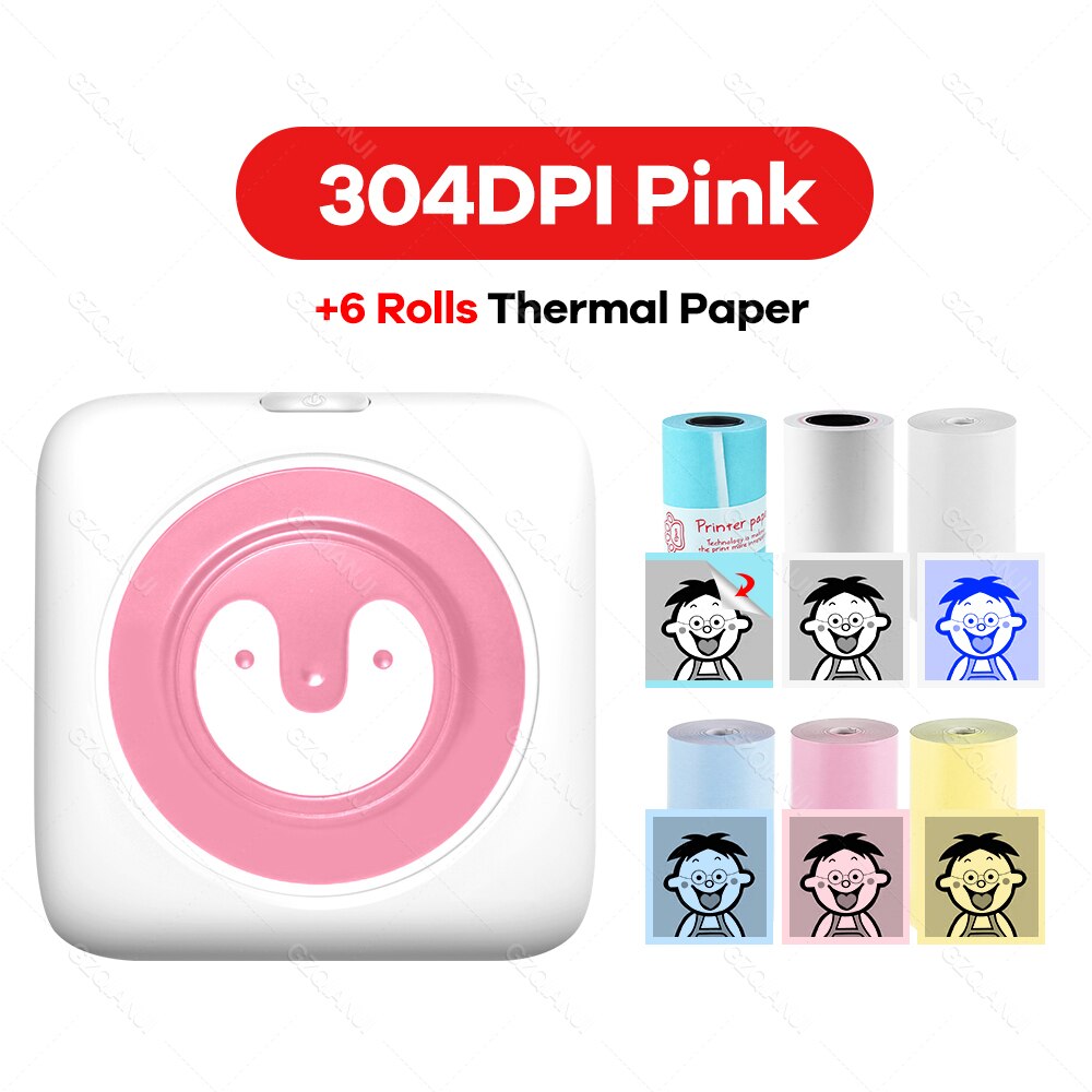 304 dpi mini bluetooth valokuvatulostin lämpö langaton puhelin tulostin mobiili kuva muistiinpanoja tarra tarratulostus 203 dpi tulostin: 304pk lisää 6 ryhmää