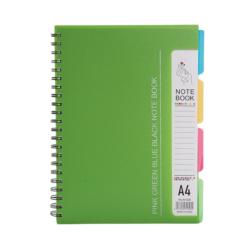 96-Sheet Spiral Notebook with 4 Divider Pages A4/A5 Sizes Lined Pages Blue Green Black Rose Wirebound Note Book: green