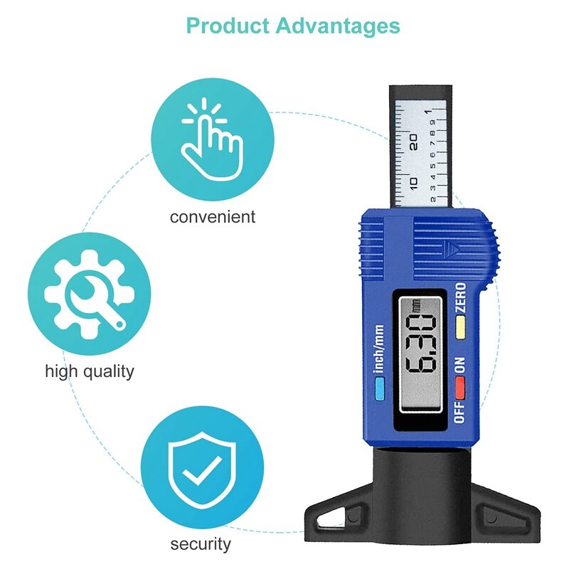 Tire Tread Depth Gauge Tire Tread Gauge Auto Tread Gauge Digital Depth Gauge LCD Display 0-25.4 Mm For Cars, Trucks