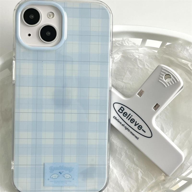 Ins koreaans mooi blauw geruit telefoonhoesje voor iphone 16 15 14 13 12 11 pro max 16e 7 8 plus x xr xs max se schokbestendige achterkant