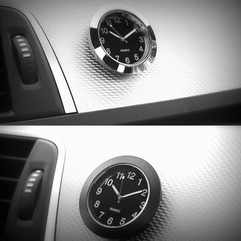 1pc Car Clock Auto Air Vent Quartz Watch Interior Chrome Metal Exhaust