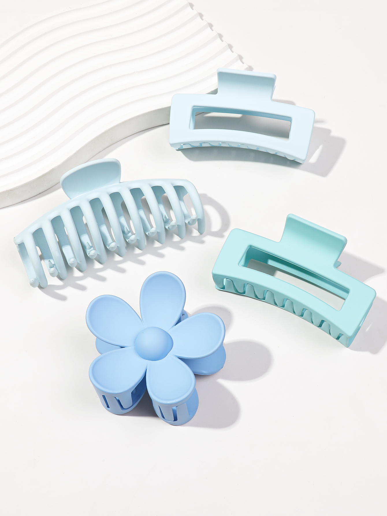 4 pçs cores rosa grampos de garra de cabelo acessórios com multi-estilos, clipes de garra de flor para cabelo grosso, grampos de cabelo para mulher antiderrapante: CÉU AZUL