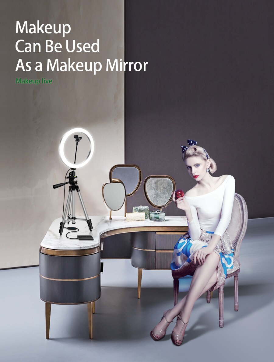 26CM LED Ring Light Photography Kit Photo Studio Camera Light Makeup Video live Selfie Fill Lamp with Phone Clip Holder Tripod