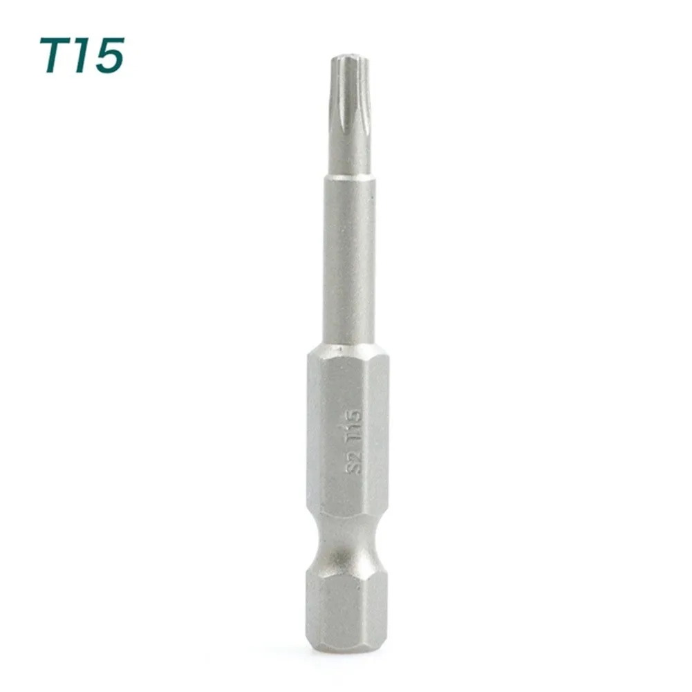 50mm torx skruetrækker bits med hul  t5, t6, t7, t15 t20 t25 t27 t30 1/4 tommer sekskantet skaft elektrisk skruetrækker stjerne bit sæt: T15