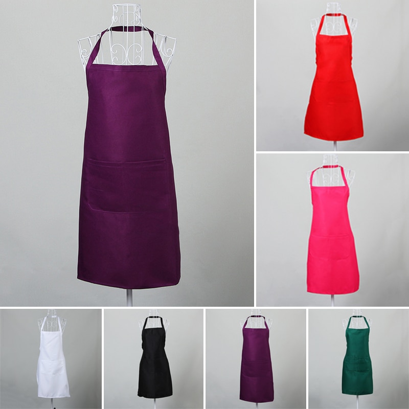 Waterproof Apron Washable Polyester Dual Pockets Unisex Kitchen Pinafore For Waiter Chef Orange-Red Purple Green Household Clean