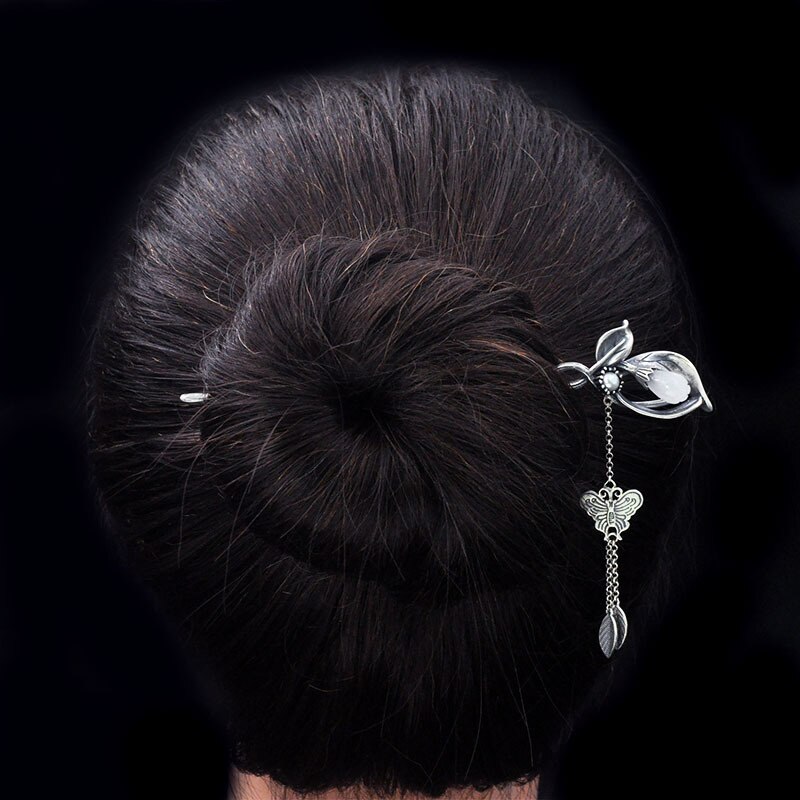 Butterfly Lange Tassel Haarspelden Bloemen Haar Accessoires Voor Vrouwen Bruiloft Chalcedoon Bridal Japanse Haar Sticks Haar Sieraden: WHITE
