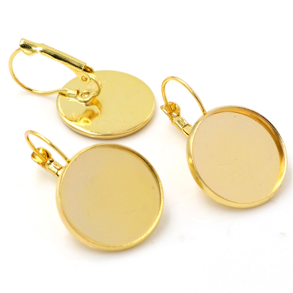 18mm 10 st 9 färger pläterade franska örhängen baksida blank/bas, passar 18mm glas cabochons, knappar; örhängen ramar: Guld-