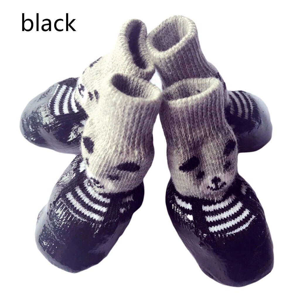4 unids/set zapatos para perros algodón calzado zapatos para perros impermeable antideslizante perro lluvia botas de nieve calcetines calzado para cachorro perros pequeños: black / S