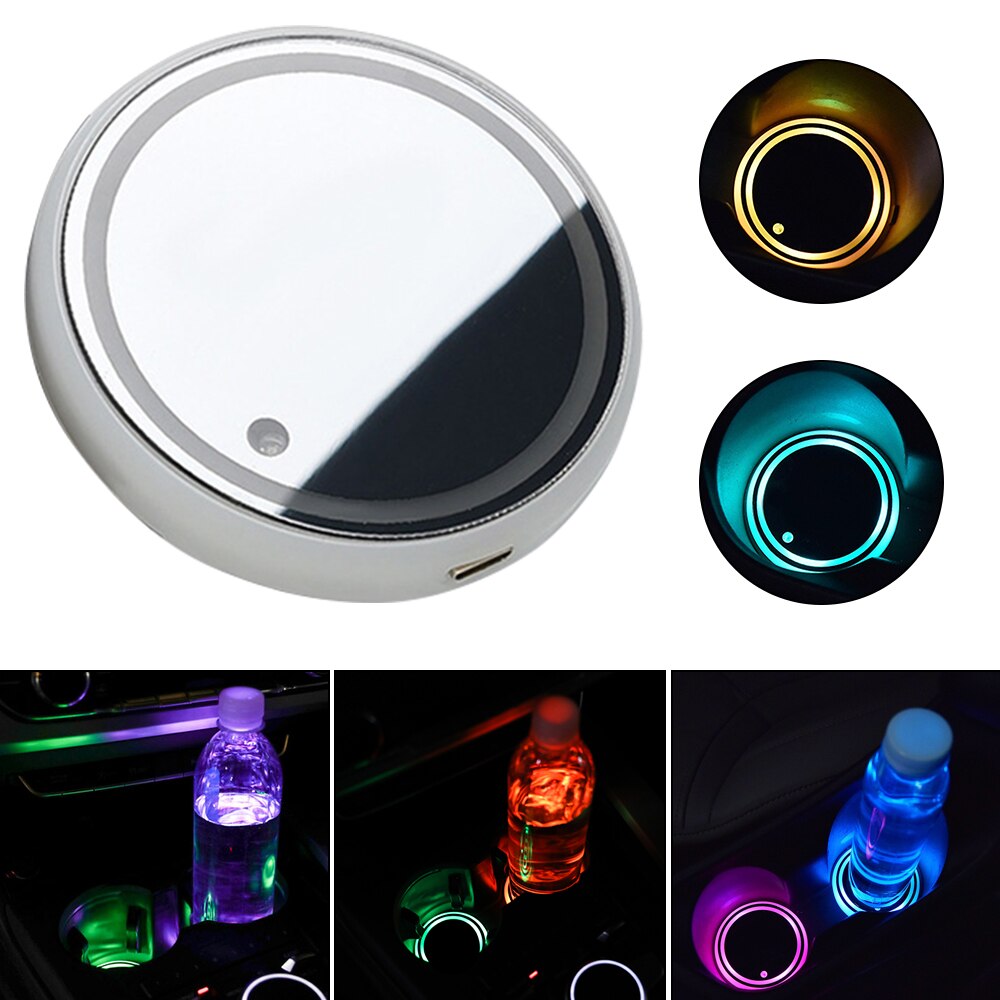 Universal led bilkopphållare rgb light anti-slip pad drink coaster interior decor auto ambient light biltillbehör interiör
