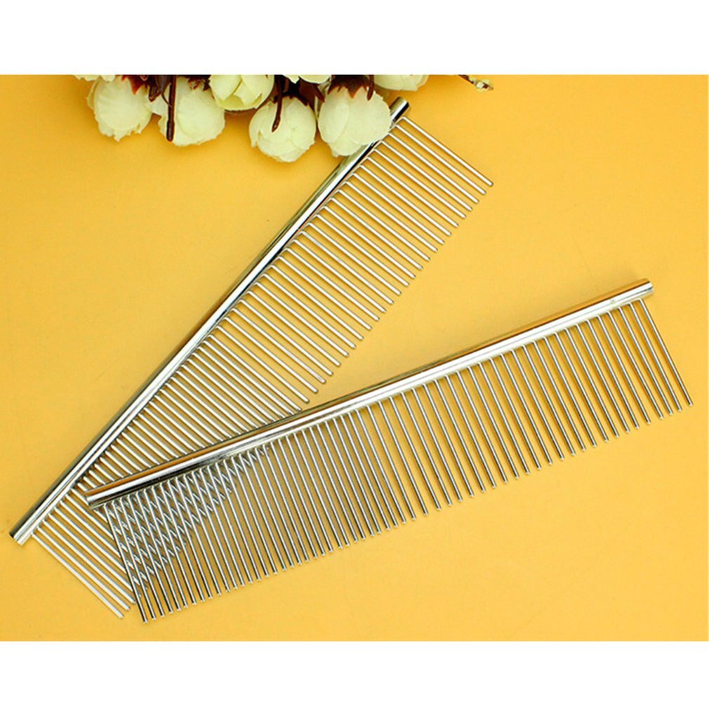 Pet comb Stainless steel beauty comb Row comb Combining Shumi combined knot comb Dog straight row steel comb