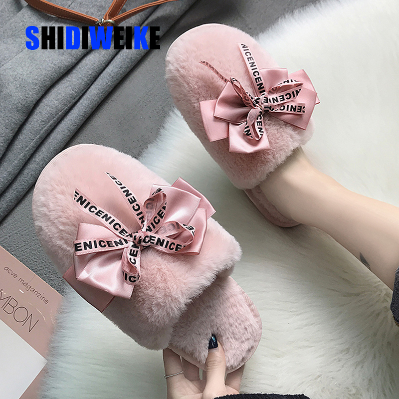 Femmes maison pantoufles hiver chaussures femme sans lacet plats diapositives femme fausse fourrure pantoufles femmes chaussures bout fermé g755