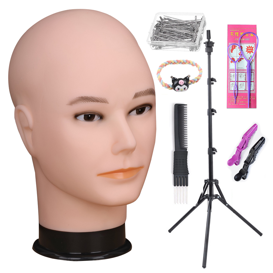 Mannequin Head With T-pin Wig Cap Tripod For Women Making Wig Hat Glasses Mask Display Cosmetology Manikin Head Makeup Practice: light brown